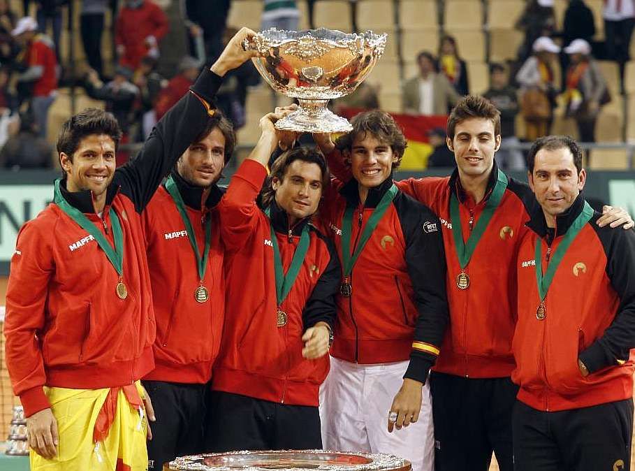 Celebración española del titulo de la Copa Davis